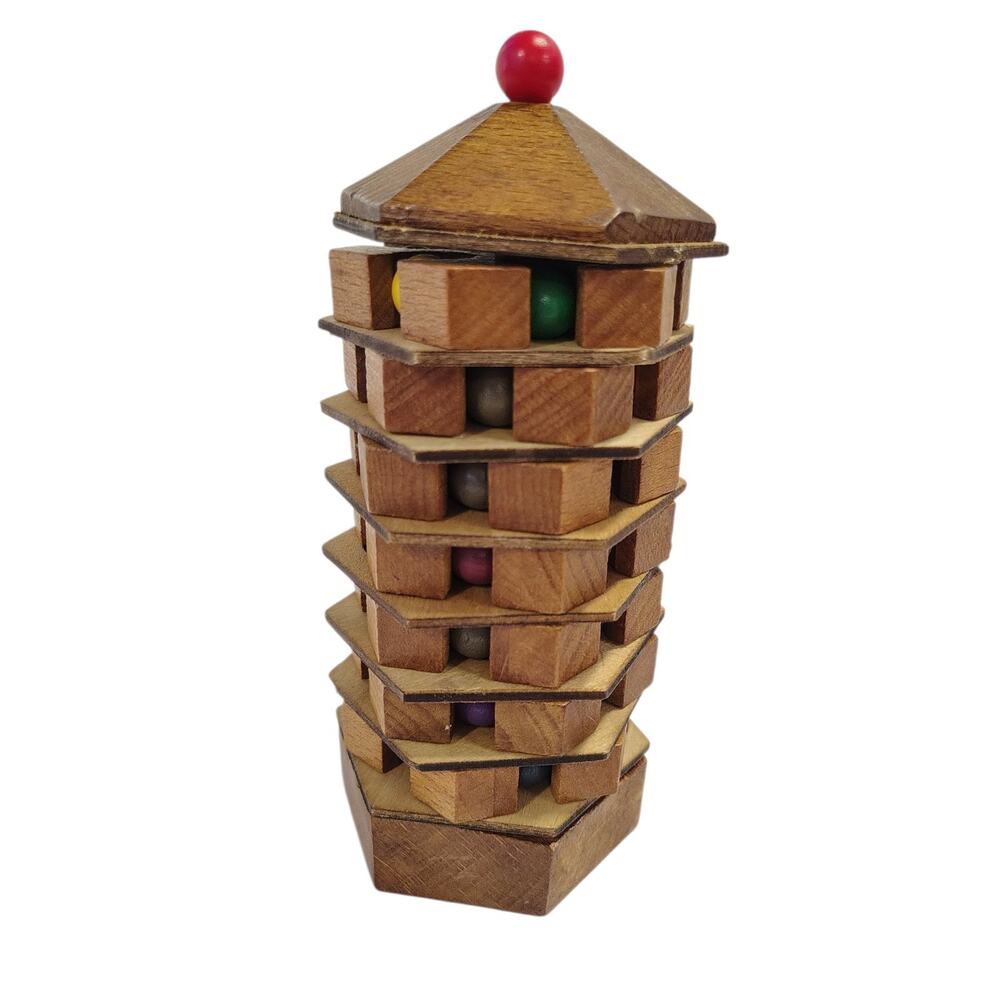 True Genius Brainteaser Chinese Pagoda Fun Puzzle Learn Teach Wooden *SMALL FLAW